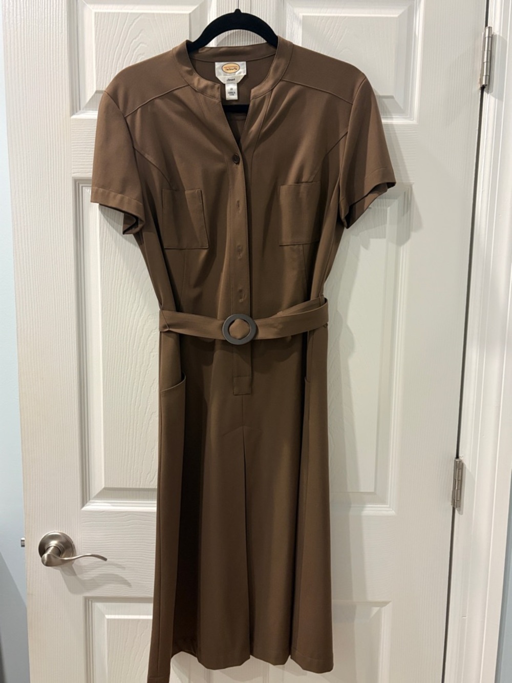 Talbots Brown Short-Sleeve Belted Shirt Dress Size 10